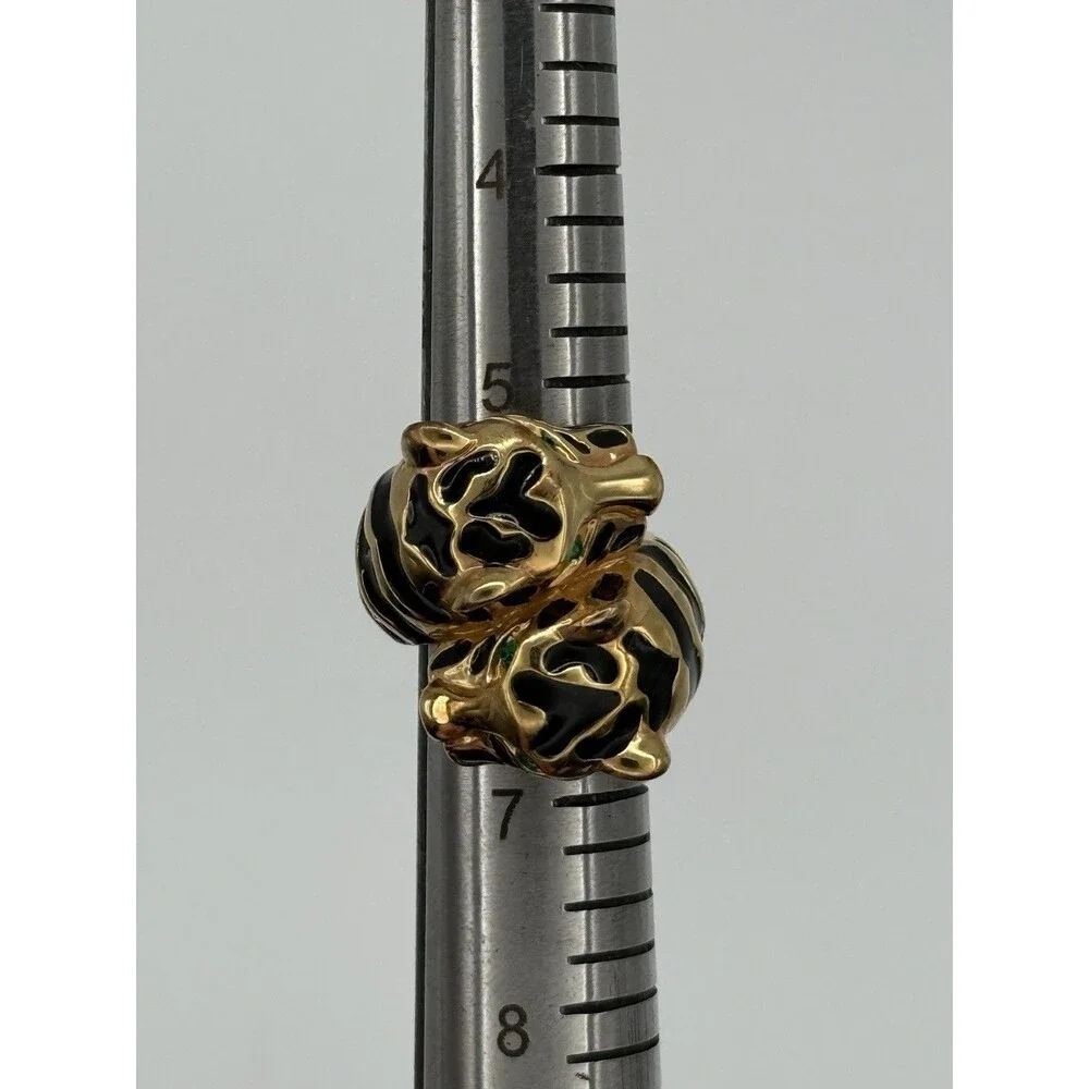 Gold Tone Cheetah Bypass Ring Cheetah Print Green Crystal Eyes China Sz 7.25
